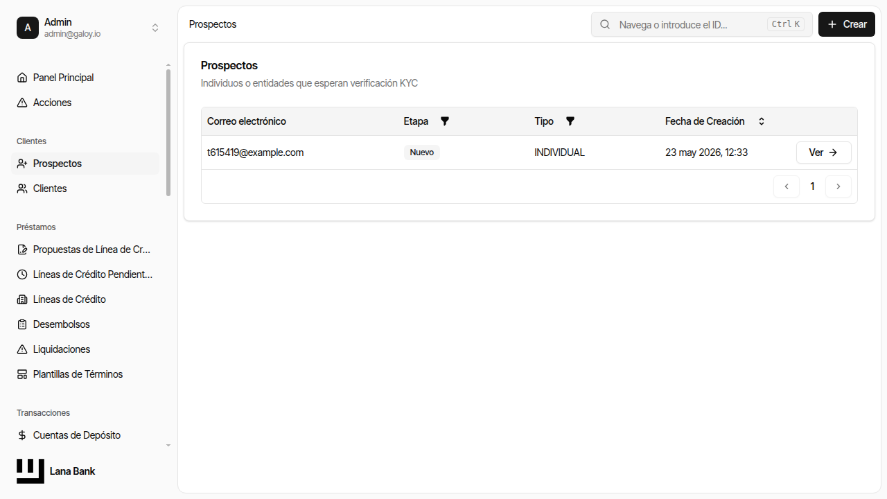 Prospecto visible en la lista