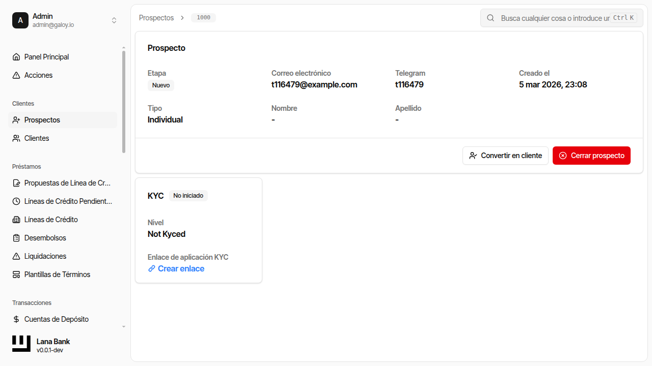 Sección KYC del cliente