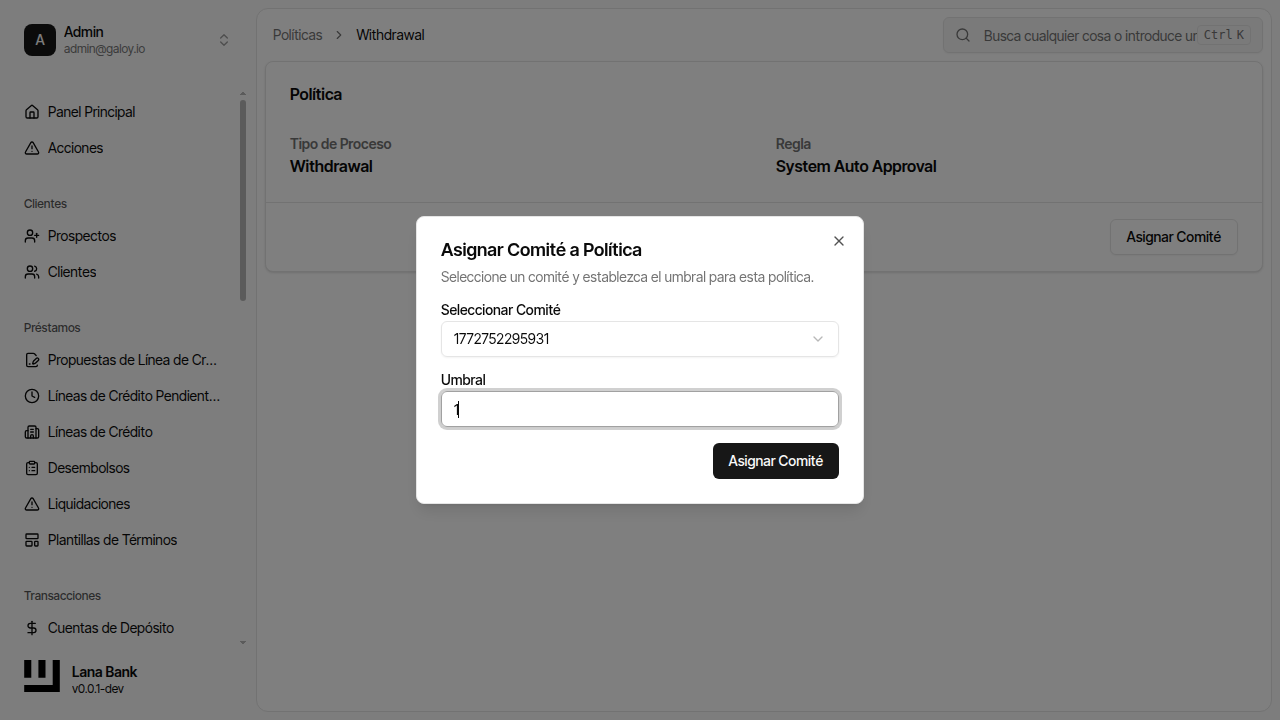 Asignar comité a política