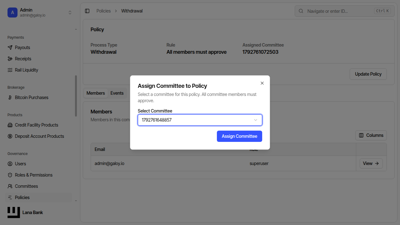 Assign committee to policy