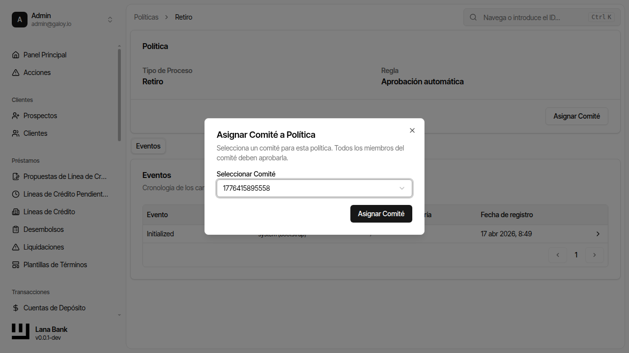 Asignar comité a política