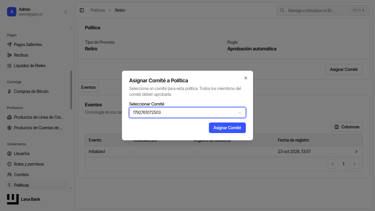 Asignar comité a política