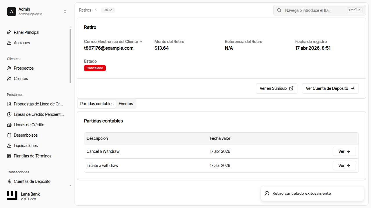 Estado retiro cancelado