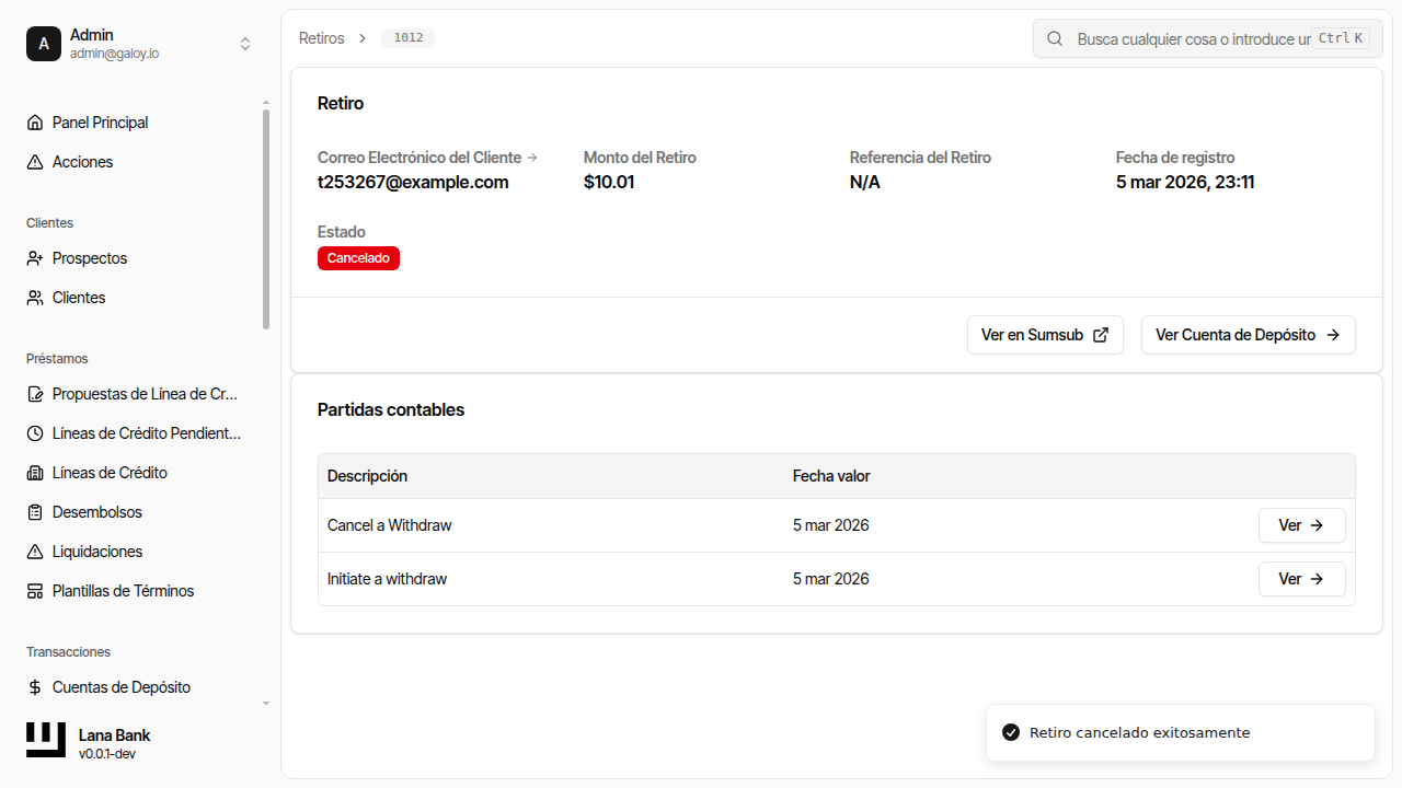 Estado retiro cancelado
