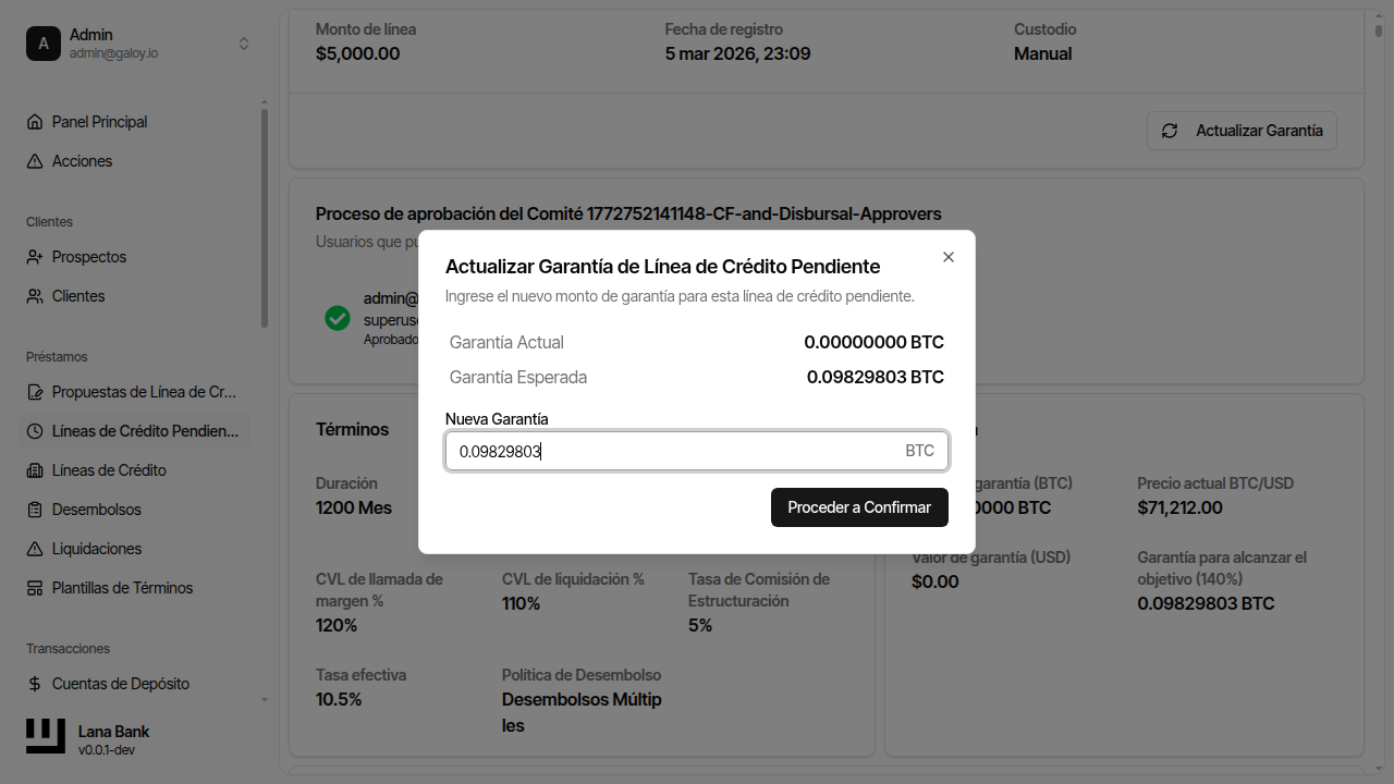 Ingresar valor de garantía