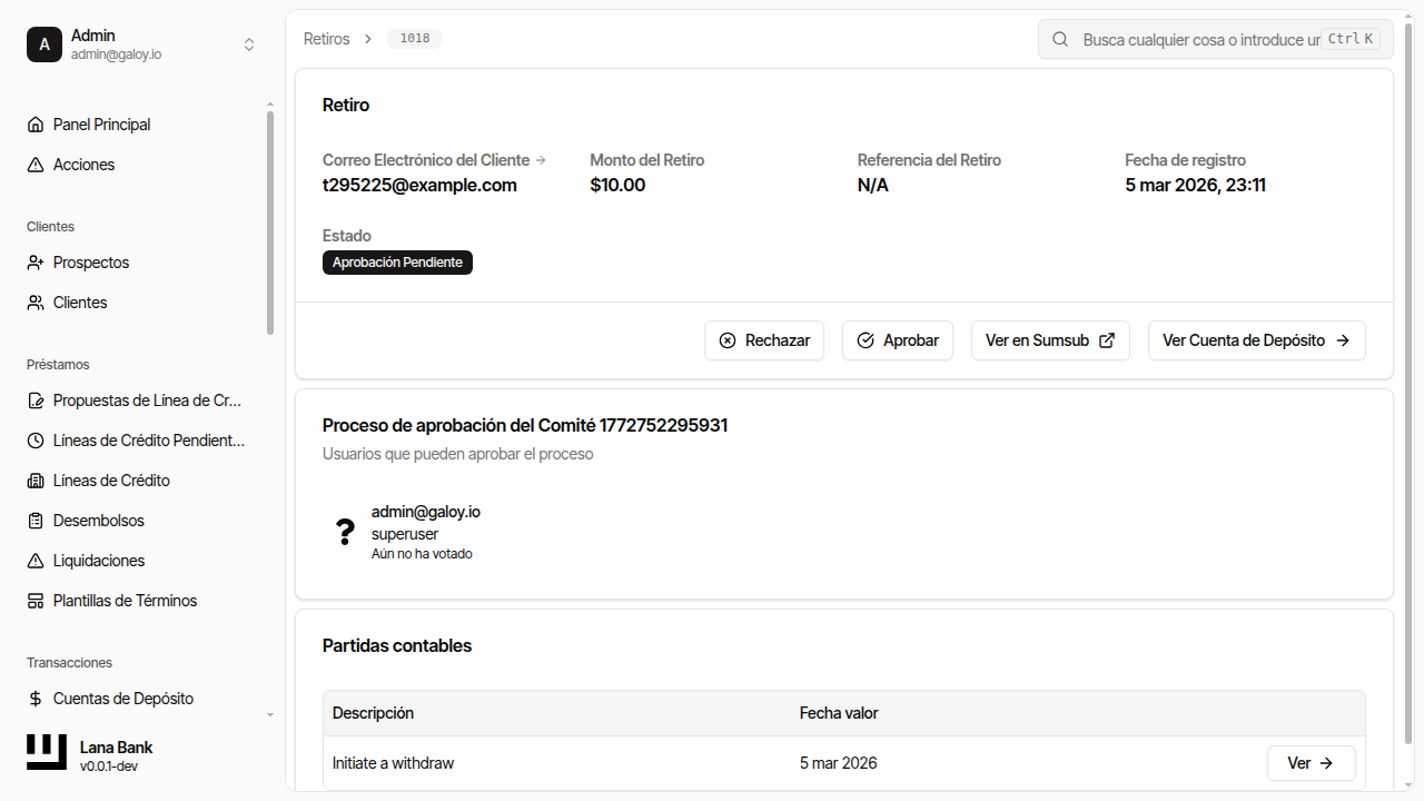 Retiro pendiente visible