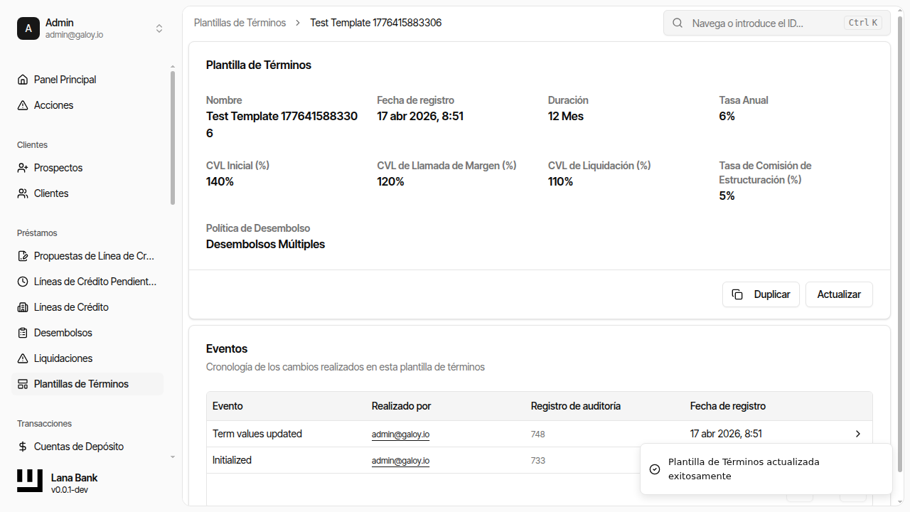 Enviar actualización plantilla