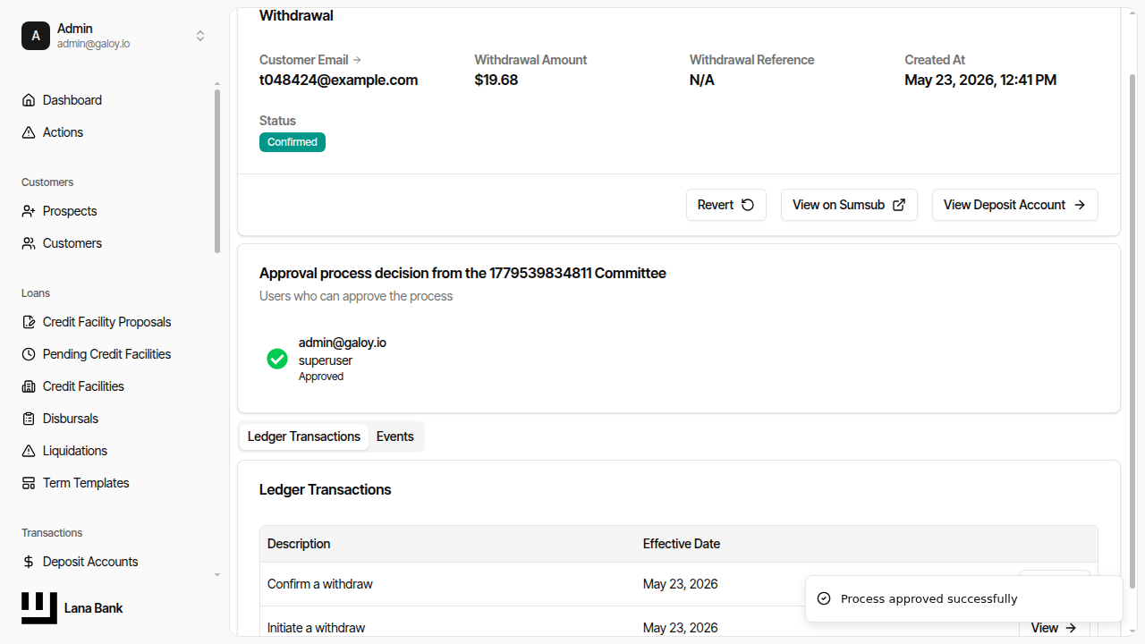Approved withdrawal status