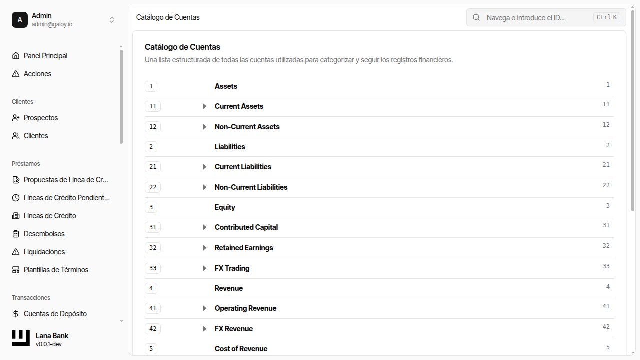 Vista plan de cuentas