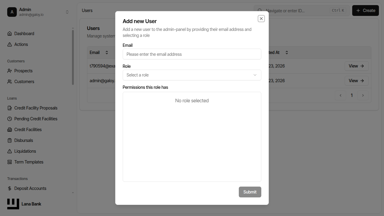 Create user button