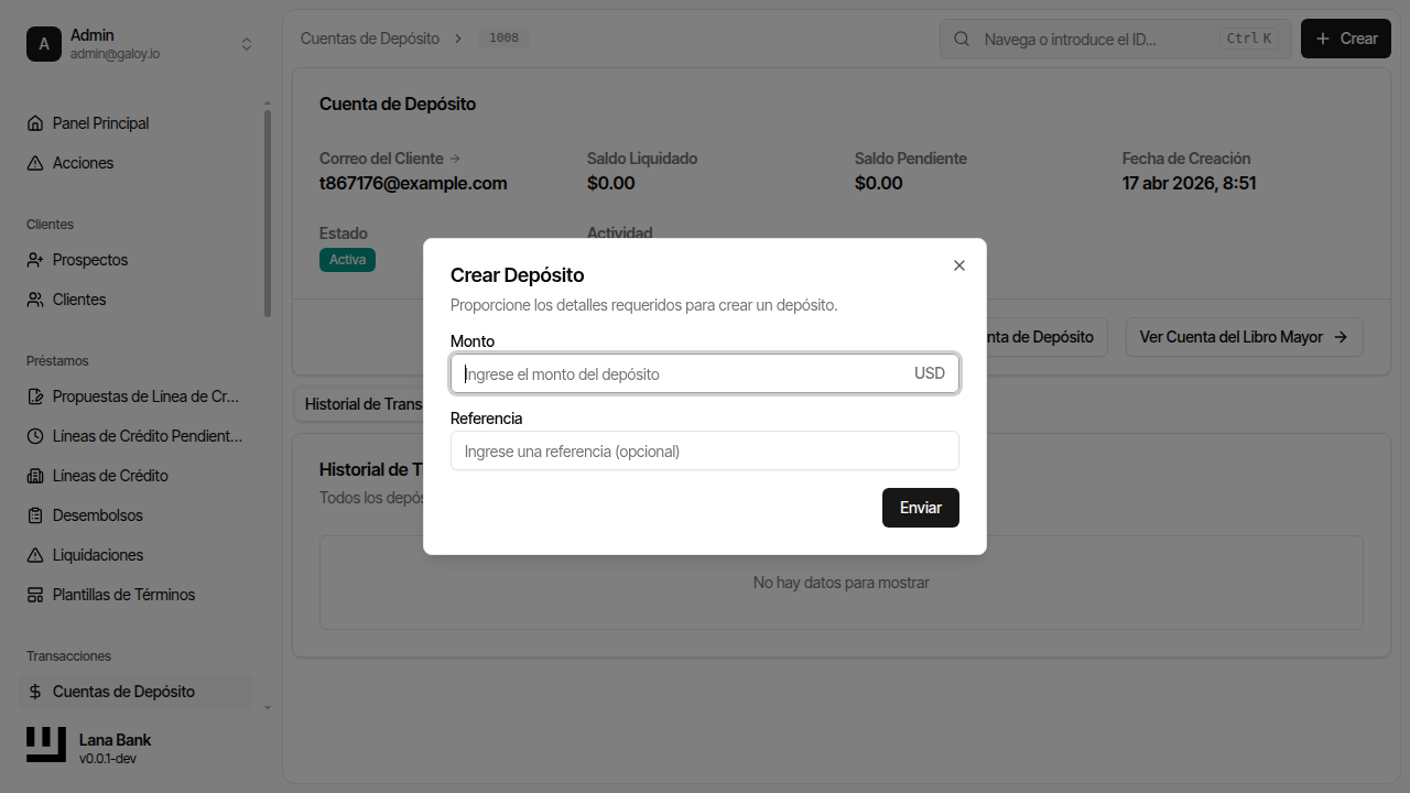 Seleccionar crear depósito