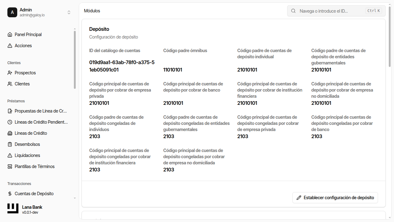Configuración crédito
