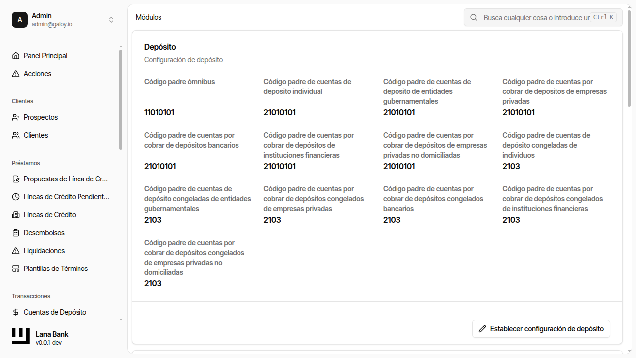 Configuración crédito