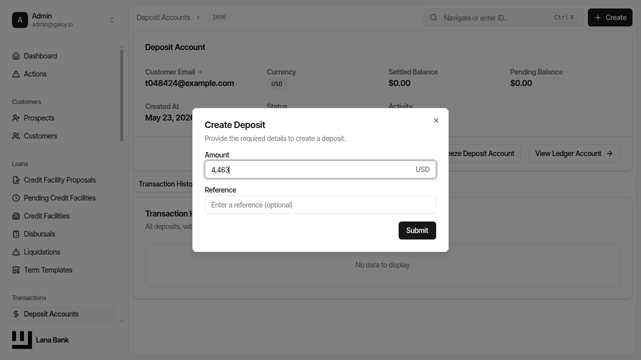 Enter deposit amount