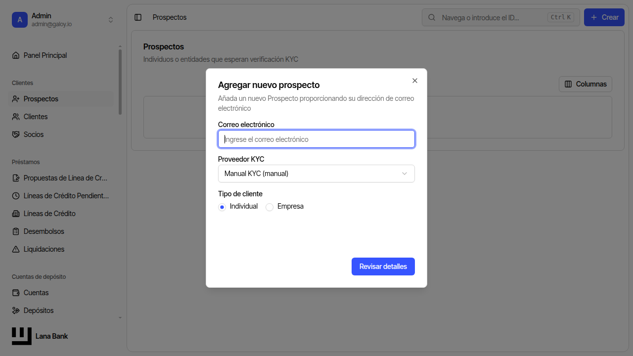 Formulario de creación de prospecto