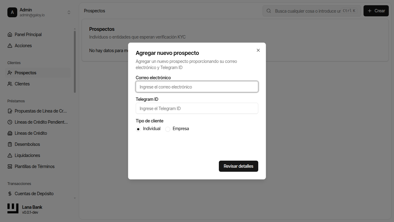 Formulario de creación de cliente