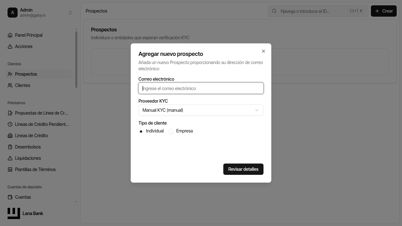 Formulario de creación de prospecto
