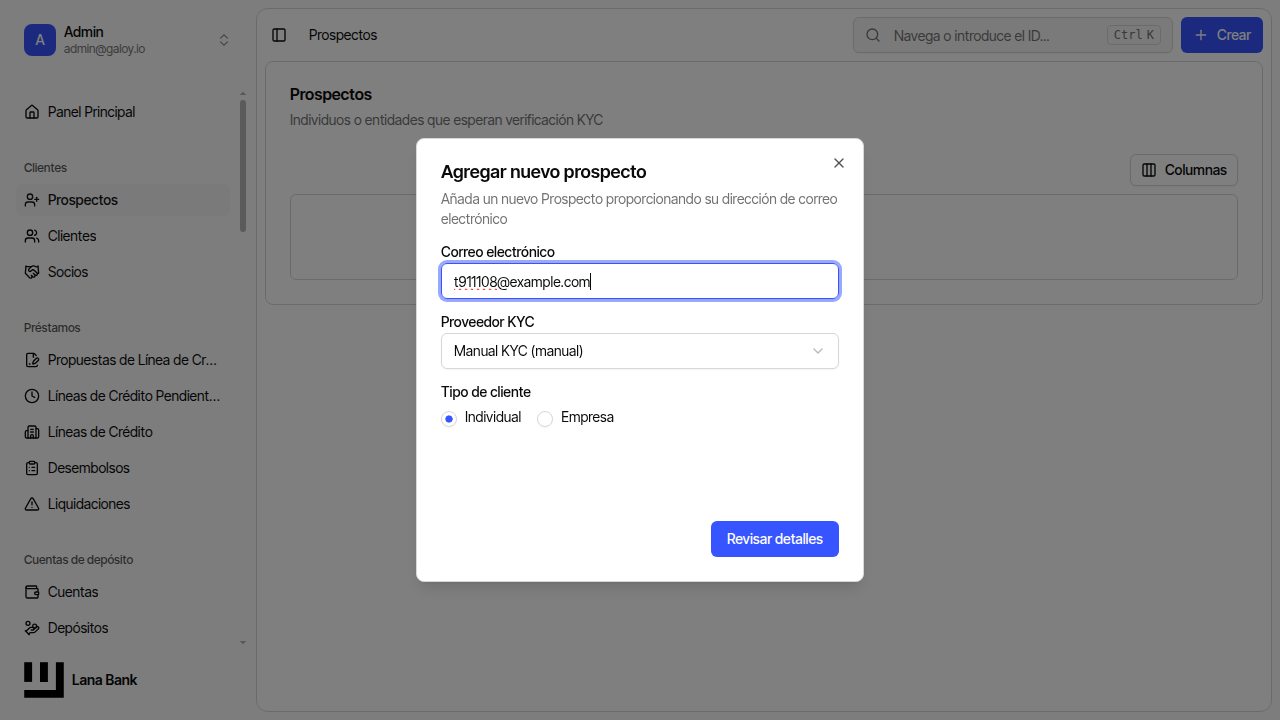 Introducir correo electrónico del prospecto