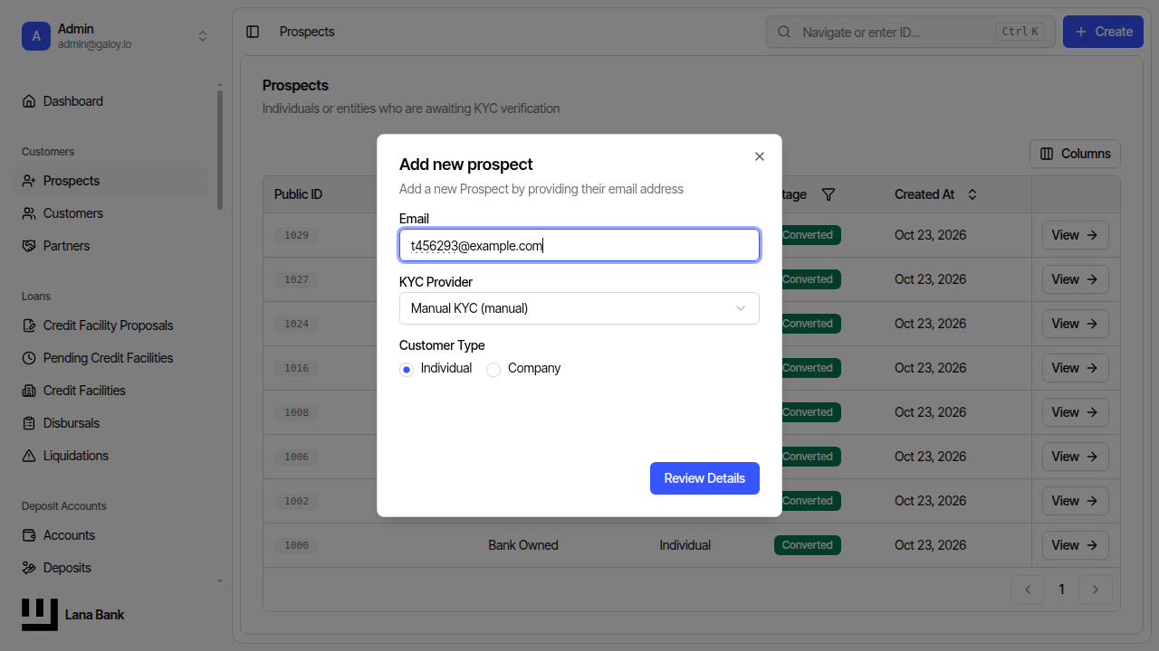 Enter prospect email