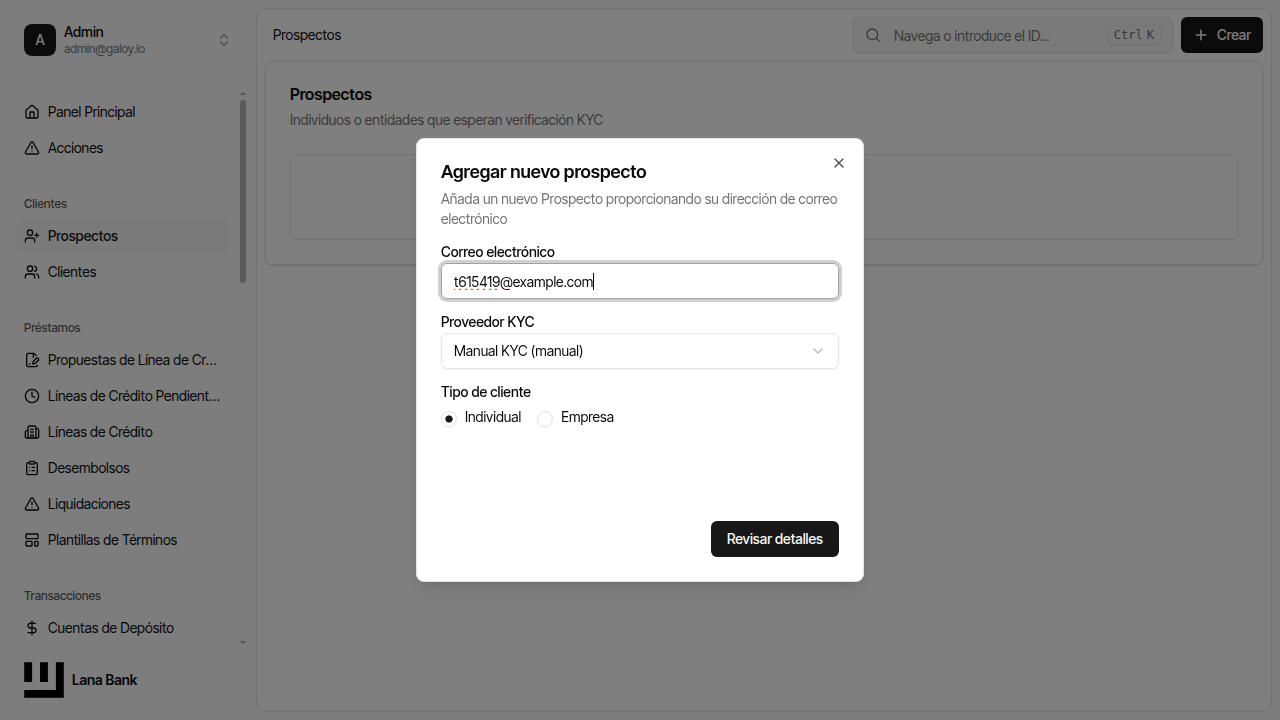 Introducir correo electrónico del prospecto