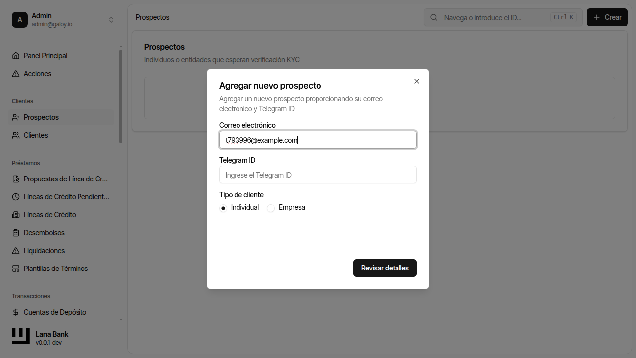 Introducir correo electrónico del prospecto