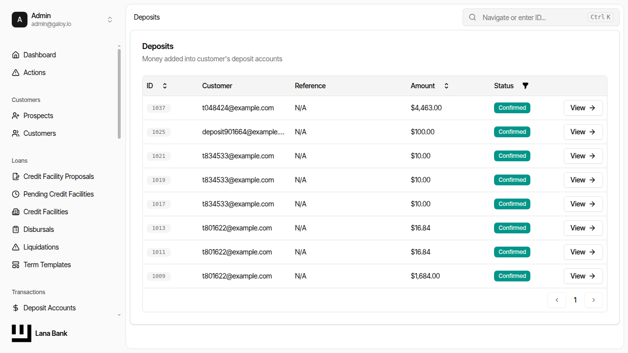 Deposit appears in list