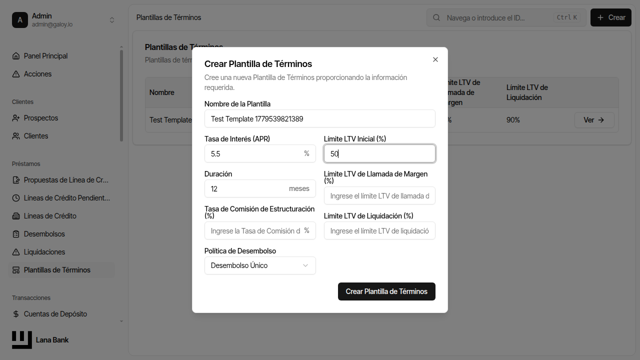 Ingresar límite inicial de LTV