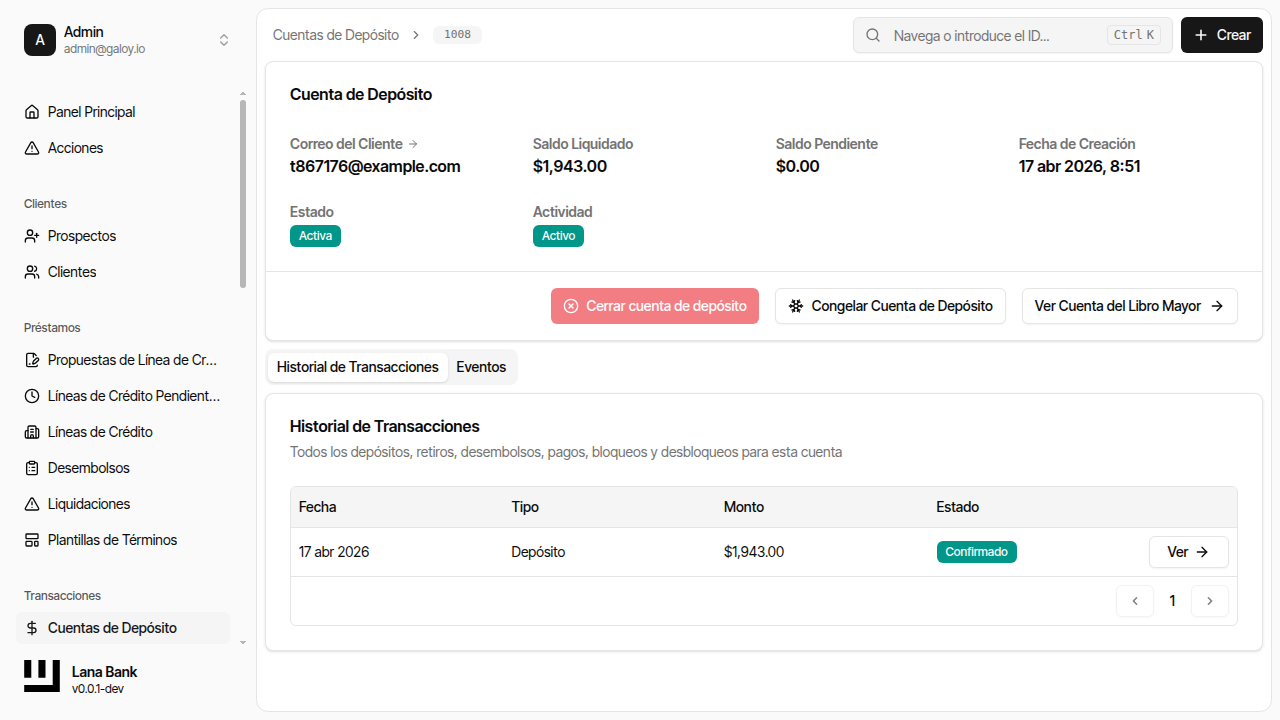 Depósito en historial