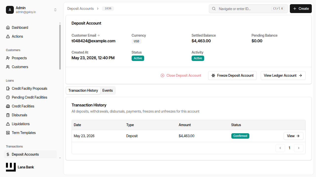Deposit in transaction history