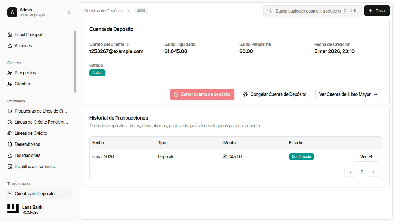 Depósito en historial