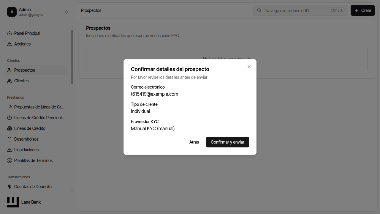 Verificar detalles del prospecto antes de enviar