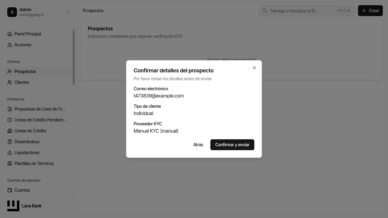 Verificar detalles del prospecto antes de enviar