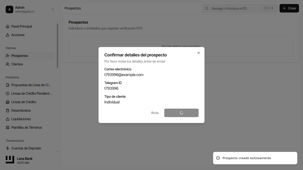 Confirmar creación del prospecto