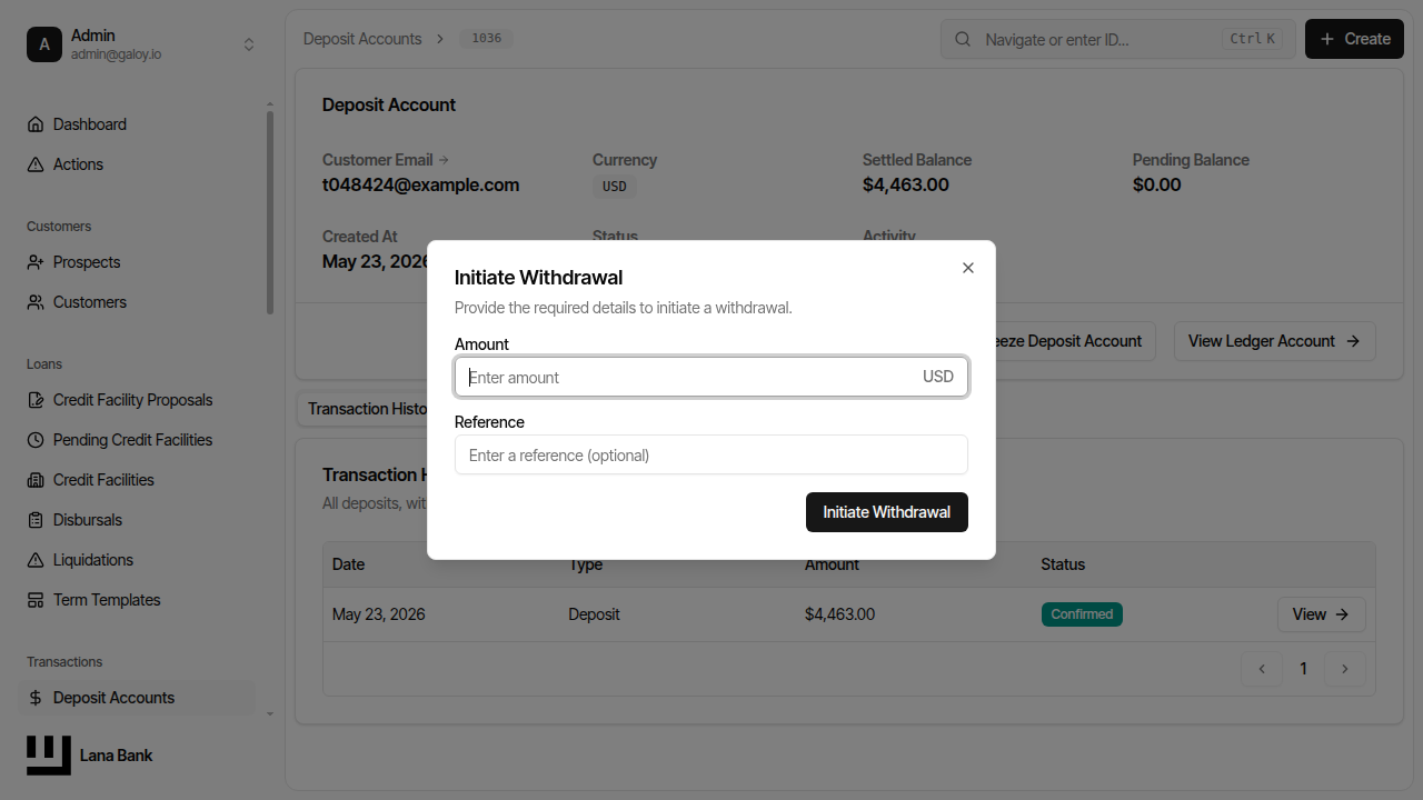 Select create withdrawal
