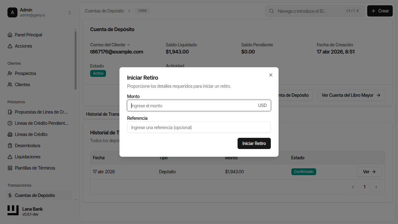 Seleccionar crear retiro