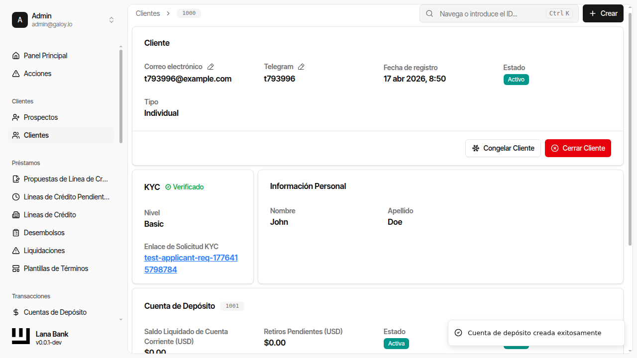 Cuenta de depósito creada